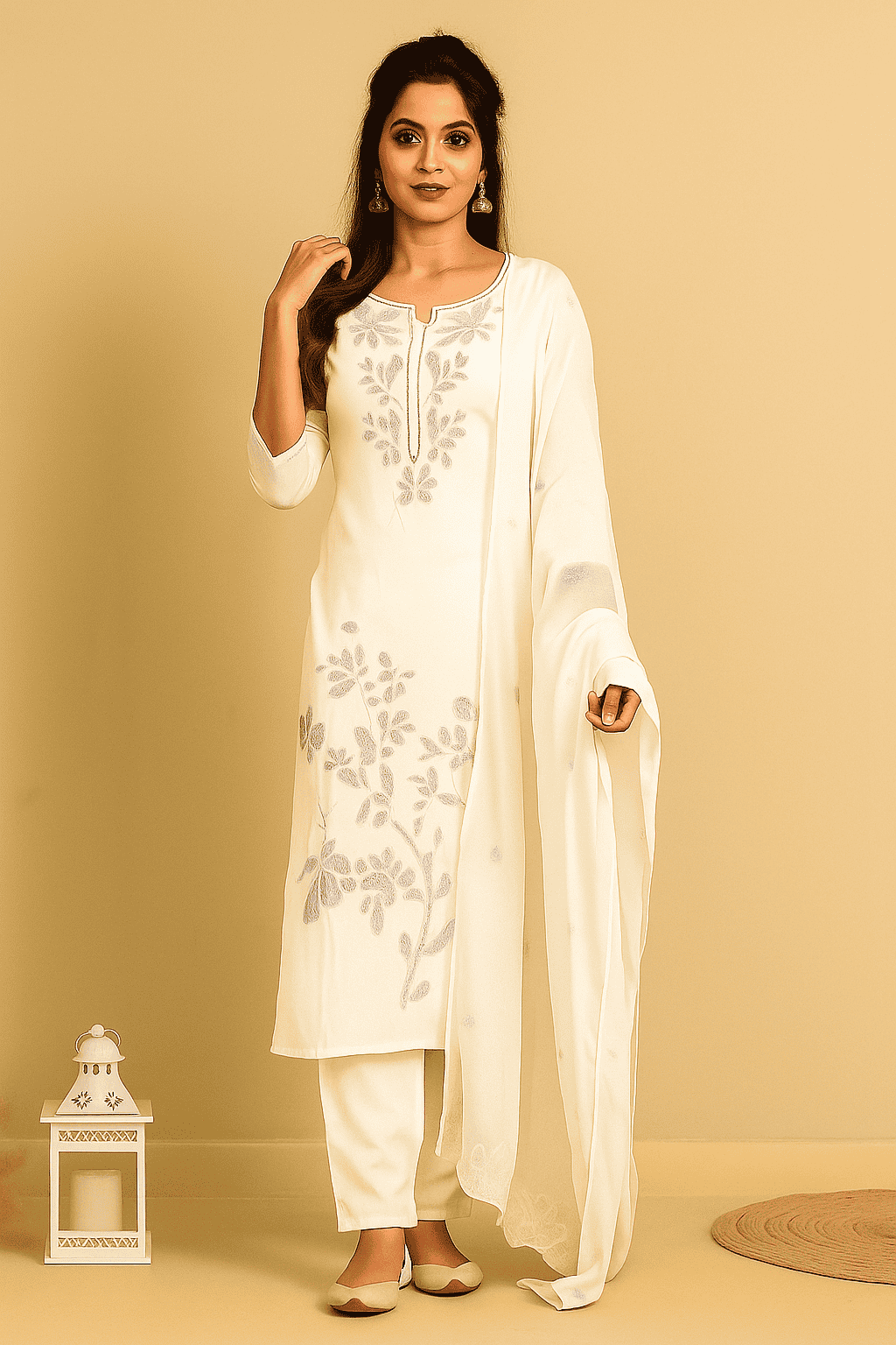 D.Gokuldas NX - Elegant Off-White Embroidered Kurti Set